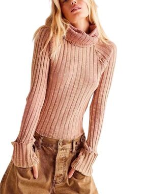 WE THE FREE by Free People Just You Turtleneck Pink Strawberry Roan Sweater L